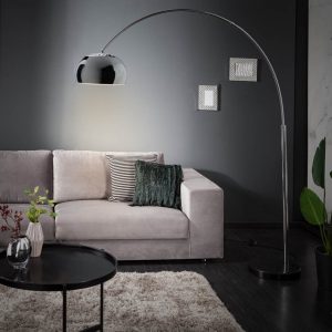 Bogenlampe LUXX Chrom glänzend mit Marmorfuß Schwarz 170-210cm Höhe verstellbar