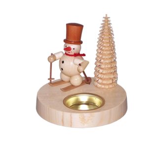 Teelichthalter Schneemann mit Ski, natur