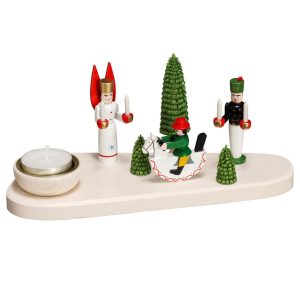 Teelichhalter bunt mit Engel, Bergmann und Seiffner Reiterlein