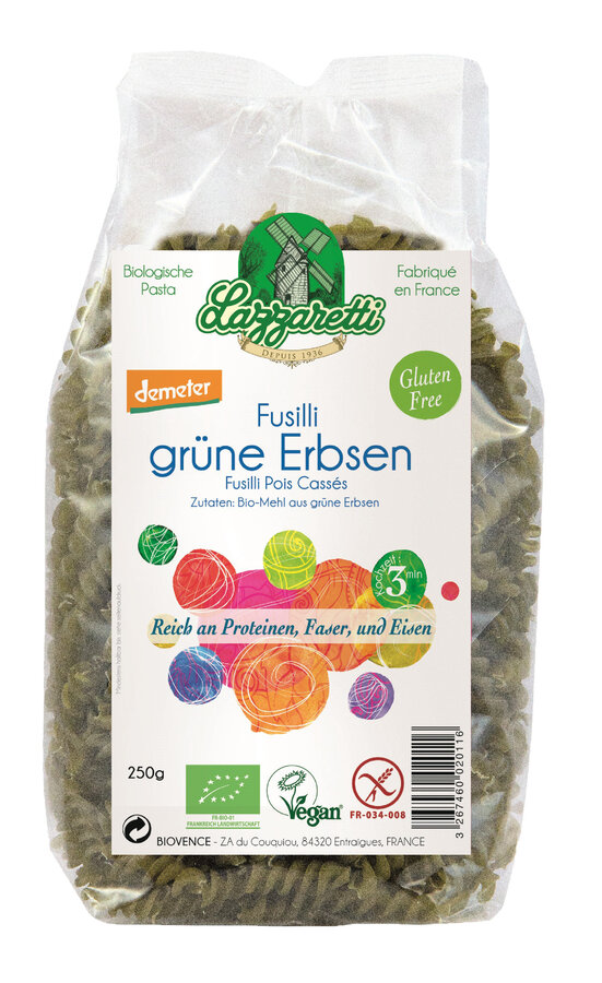 Fusilli grüne Erbsen demeter Lazzaretti