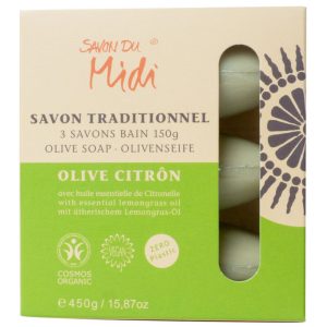 Olivenseife OLIVE-CITRÔN, 3 x 150g in Papier Box, COSMOS ORGAIC, VEGAN, ZERO PLA