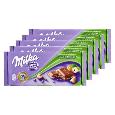 Milka, Haselnuss, 5 Stück à 100 g, 500 g Packung