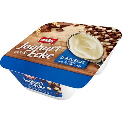 Müller Joghurt mit der Ecke, Schokoballs mit Vanille-Geschmack, 3,8 % Fett, 150 g Becher