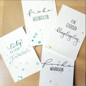 4 Handgemachte Weihnachtskarten in Aquarelltechnik “Klassisch”