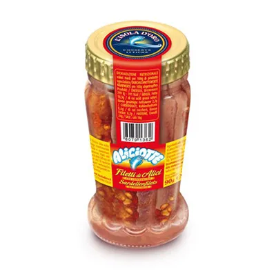 L’Isola d’Oro, Sardellenfilets in scharfer Paprikasauce, 90 g Glas – Bild 2