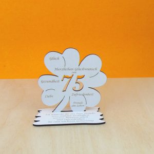 Vintage Gutscheingeschenk zum 75. Geburtstag, Kleeblatt 11,7 cm / ohne Gravur