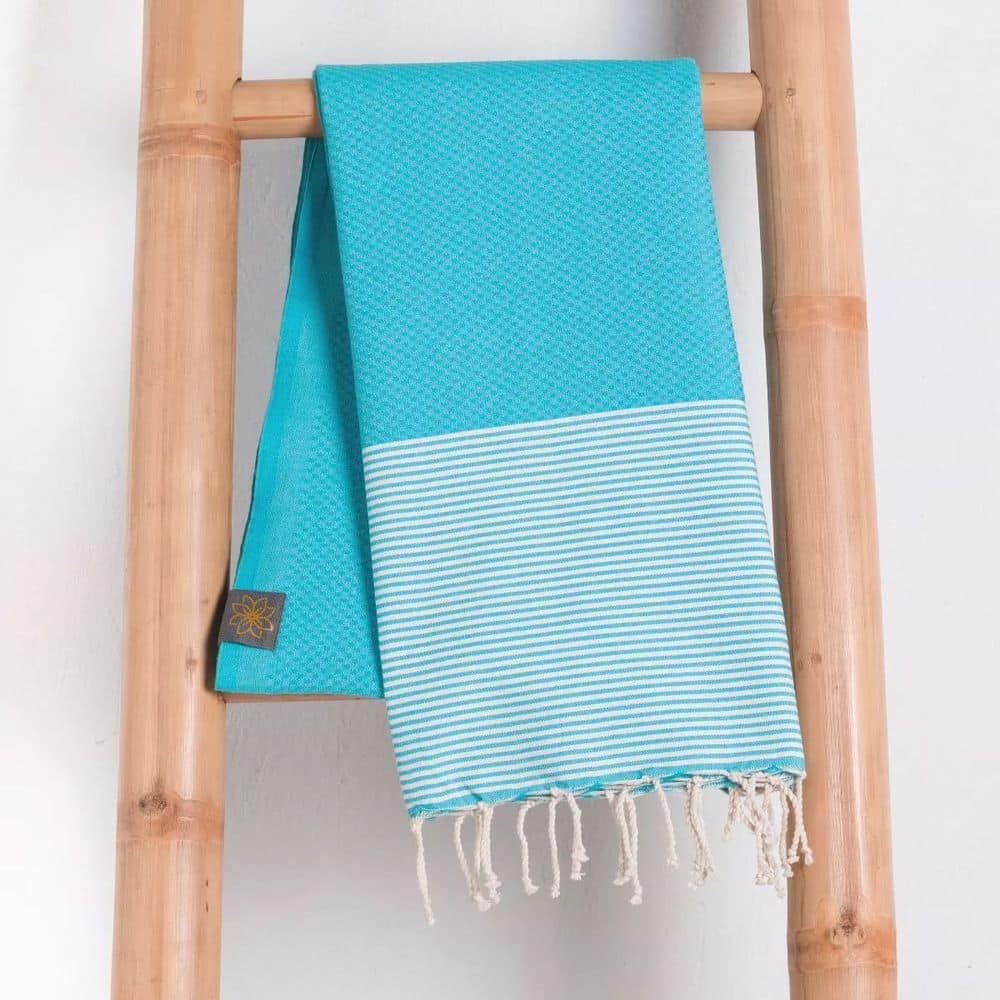 Tuch *Fouta* Hamamtuch Wabenmuster, Tropical Lagoon 200x100cm – Bild 4