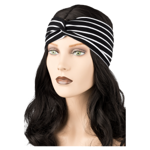 BRITT – STIRNBAND I Schwarz/ Streifen weiss I Knoten im Vorderteil I One Size