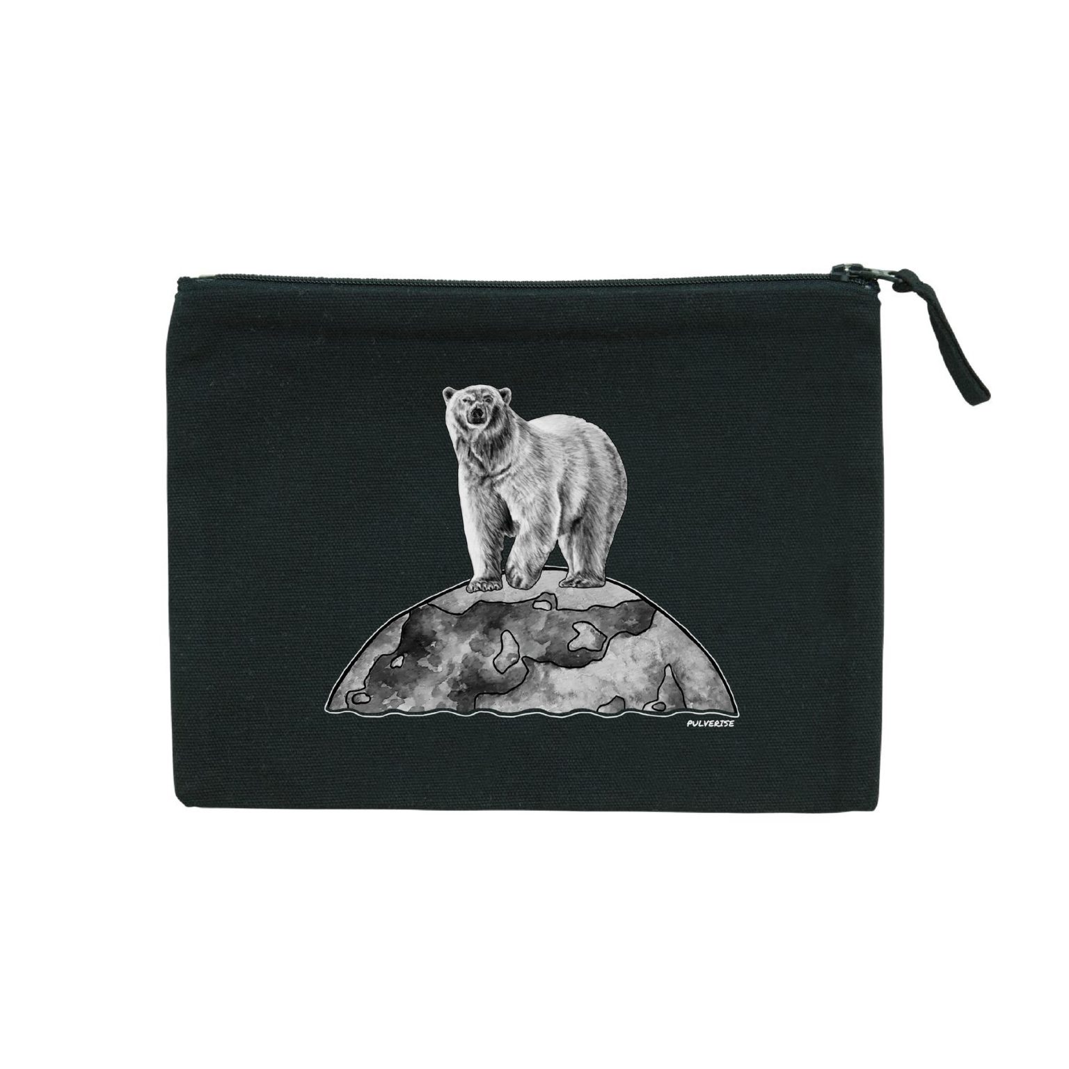 Pulverise Kosmetiktasche – schwarz mit Eisbär-Print 21x16cm