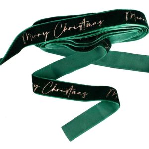 Samtband *Merry Christmas*, Dunkelgrün
