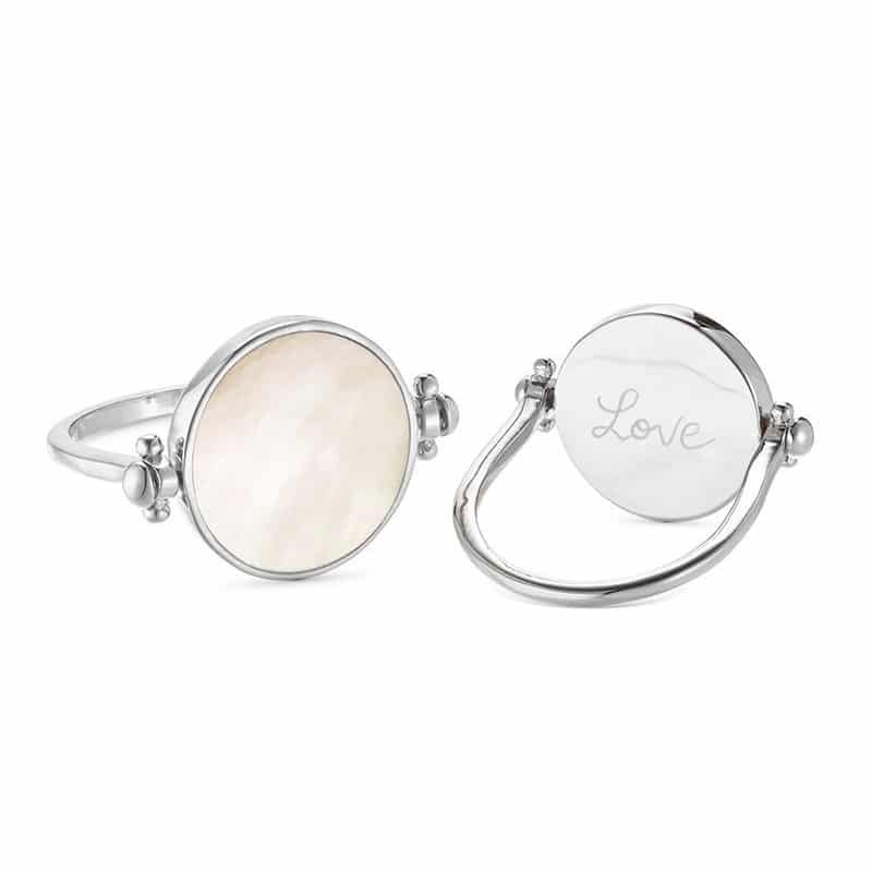 Personalisierter Perlmutt Flip Ring in 925er Sterlingsilber