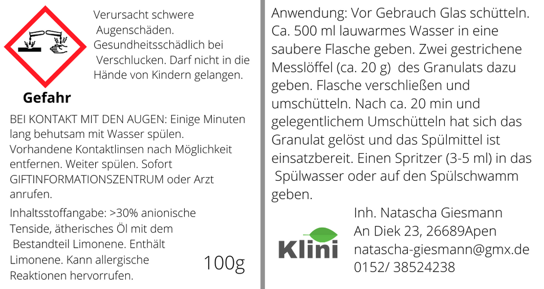 Klini Handspülmittel Granulat Lemon – Bild 2