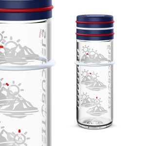 Glasflasche Sunbeam MINI mit 4x Big Levelringen – kreiere deine Trinkflasche – Höhe 220mm | Uhrzeit 8 -16 Uhr