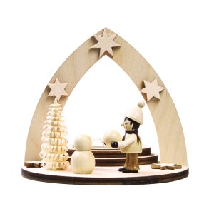 Teelichthalter Winterkind mit Schneemann