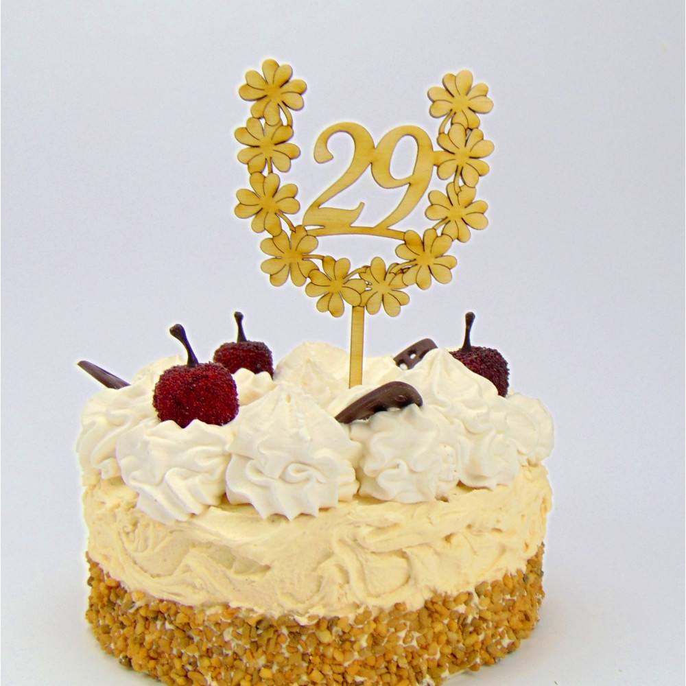 Tortenstecker Hufeisen mit Kleeblatt Zahl 1 bis 100 zum Geburtstag, Jubiläum aus Holz, Tortenfigur