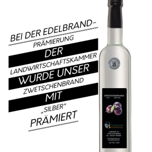 Zwetschenbrand 0,5 l (40% vol) – Silberne Kammerpreismünze