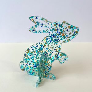 Tischdeko Hase, Türkis Glitzer