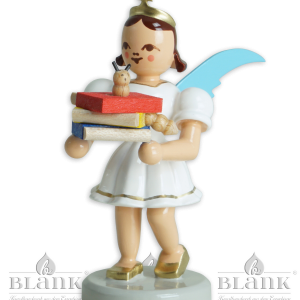 Engel mit Bücherwurm farbig, kurzer weißer Faltenrock – Neuheit 2024