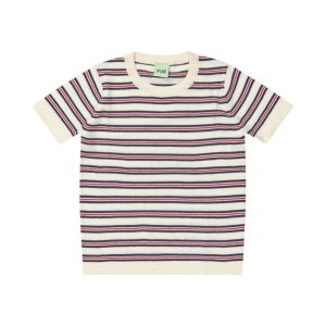 T-Shirt, Stripes, Ecru/Dark Navy, Red