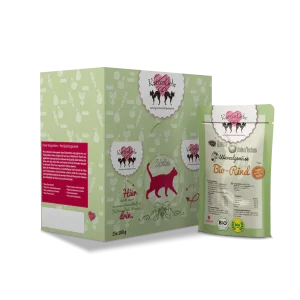 HerzensHund | Katzenfutter nass Bio-Rind mit Bio-Wurzelgemüse 15 x 100g