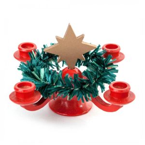 Miniatur-Adventsleuchter, rot mit Stern und Kranz